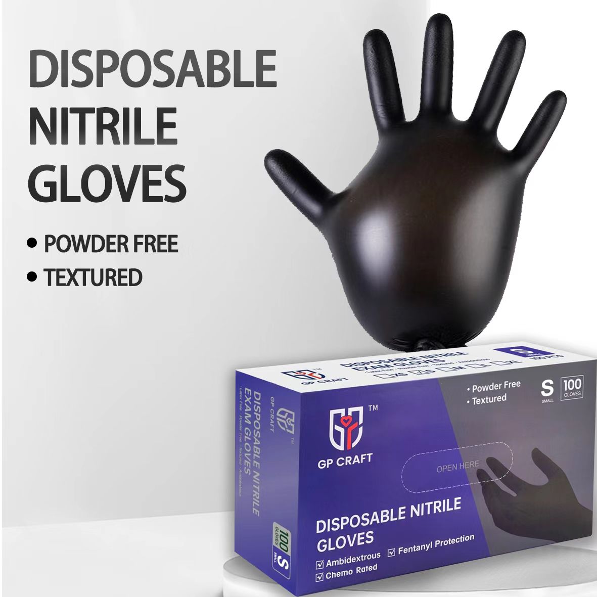 GP 6 Mil Black Nitrile Gloves - Case of 1000, Fentanyl Resistant