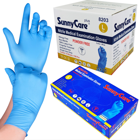 SunnyCare 4 mil Blue Nitrile Exam Gloves - Case of 1000