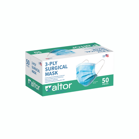 Mask ALTOR - USA Made - Disposable, Level 1, 3-Ply (Case/40 boxes of 50 masks)