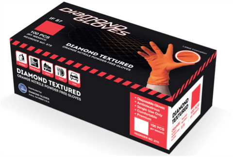 Diamond Textured Orange Industrial Nitrile Powder-Free Glove, 8 Mil, Case of 1000