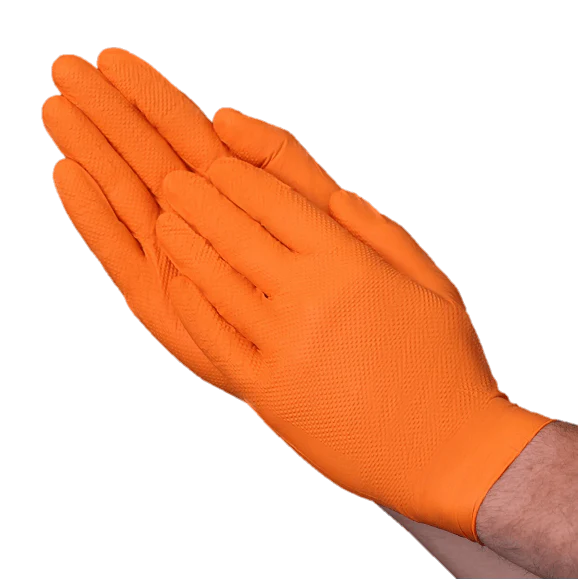 Diamond Textured Orange Industrial Nitrile Powder-Free Glove, 8 Mil, Case of 1000