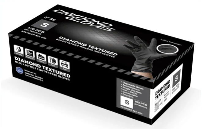 Diamond Textured Black Industrial Nitrile Powder-Free Glove, 8 Mil, Case of 1000