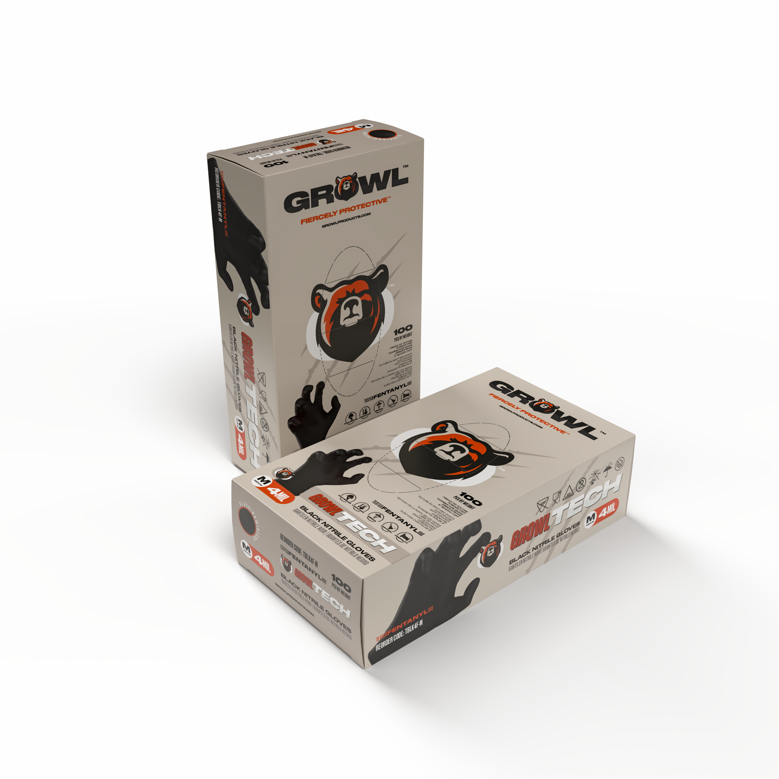 GROWL TECH 4 mil Black Exam Nitrile Glove - Case of 1000, Fentanyl Resistant