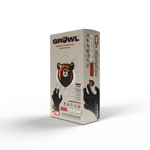 GROWL TECH 4 mil Black Exam Nitrile Glove - Case of 1000, Fentanyl Resistant