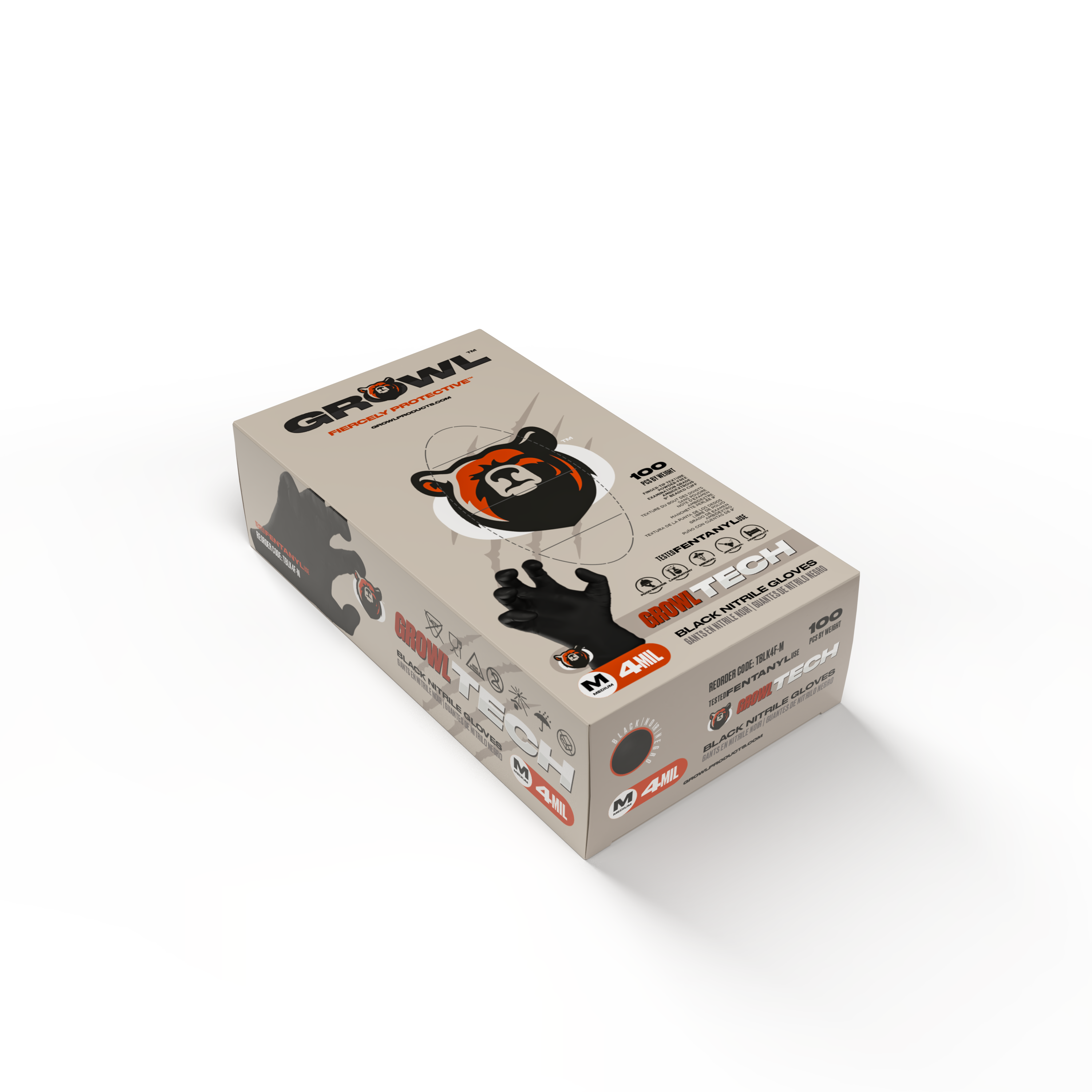 GROWL TECH 4 mil Black Exam Nitrile Glove - Case of 1000, Fentanyl Resistant