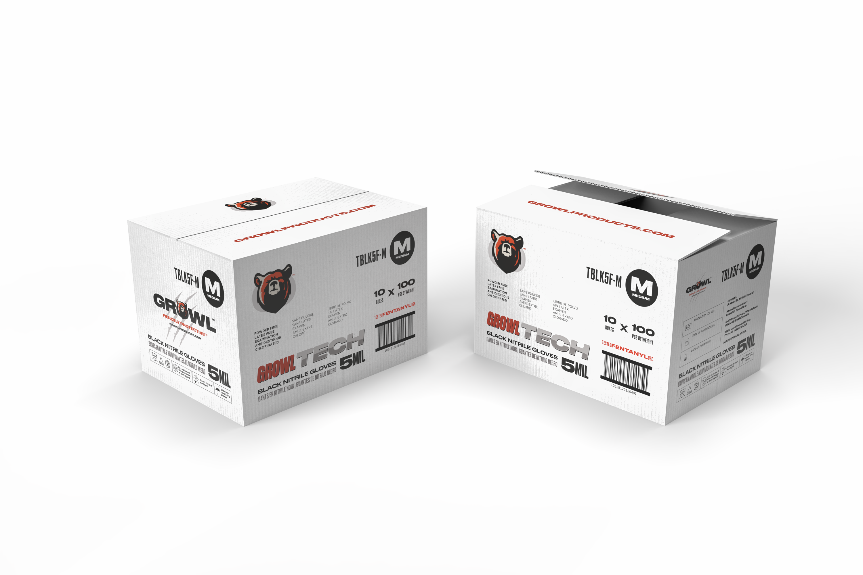 GROWL TECH 5 mil Black Exam Nitrile Glove - Case of 1000, Fentanyl Resistant