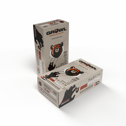 GROWL TECH 5 mil Black Exam Nitrile Glove - Case of 1000, Fentanyl Resistant