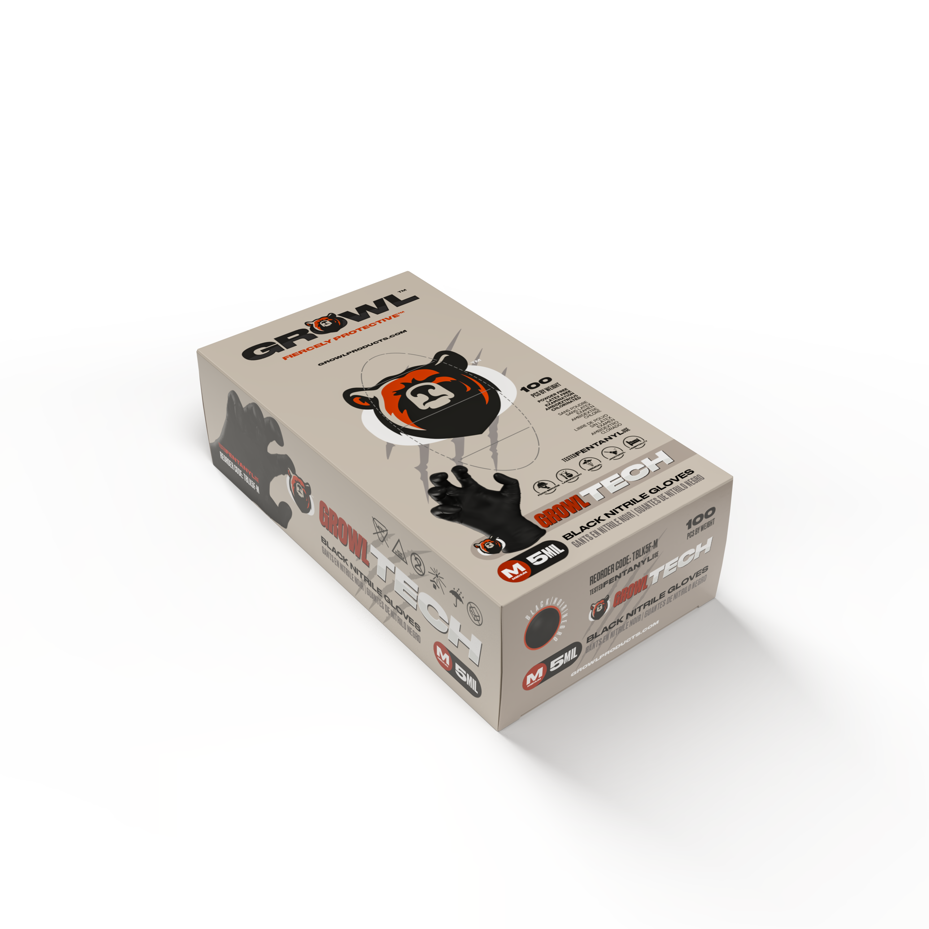 GROWL TECH 5 mil Black Exam Nitrile Glove - Case of 1000, Fentanyl Resistant