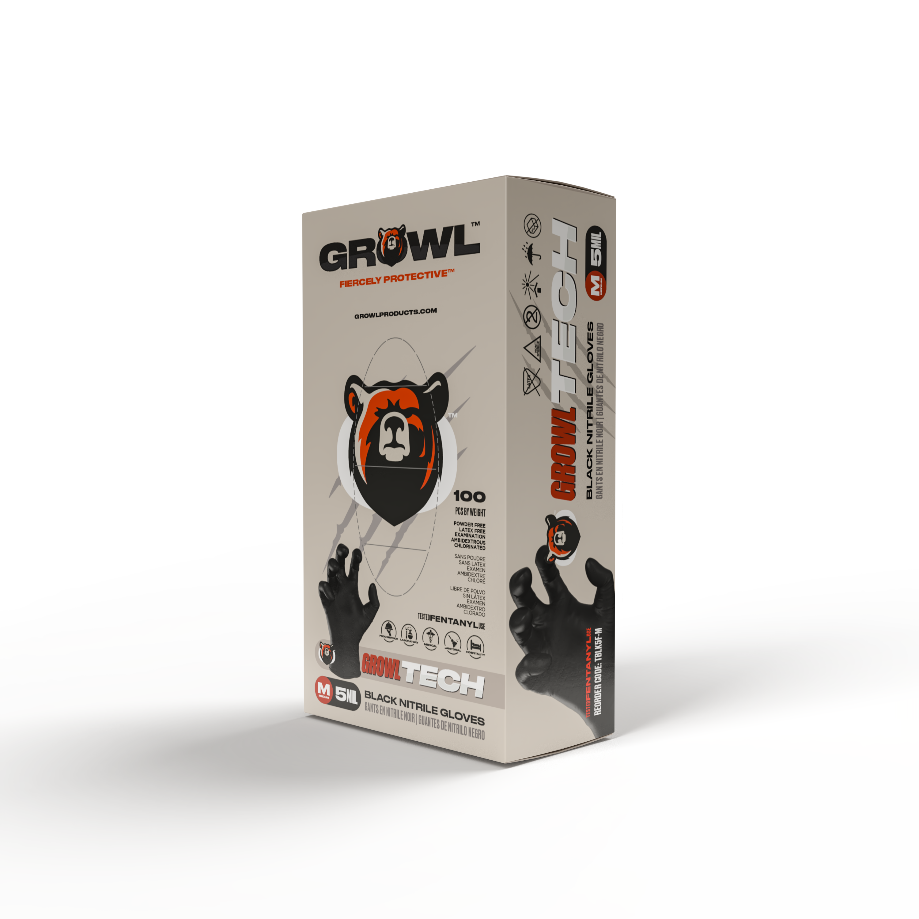 GROWL TECH 5 mil Black Exam Nitrile Glove - Case of 1000, Fentanyl Resistant