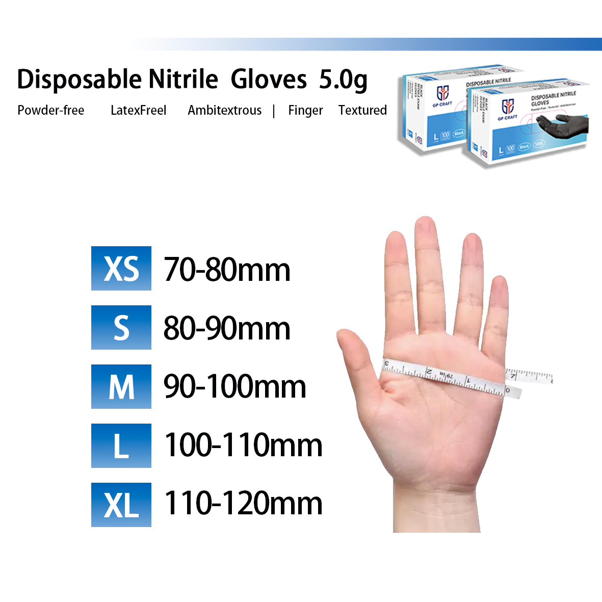 GP 5 Mil Black Nitrile Exam Gloves - Case of 1000