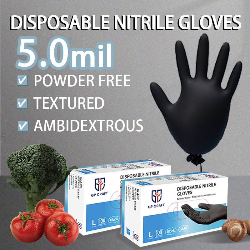 GP 5 Mil Black Nitrile Exam Gloves - Case of 1000