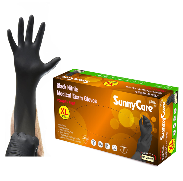 SunnyCare 5.5 mil Black Nitrile Exam Glove - Case of 1000
