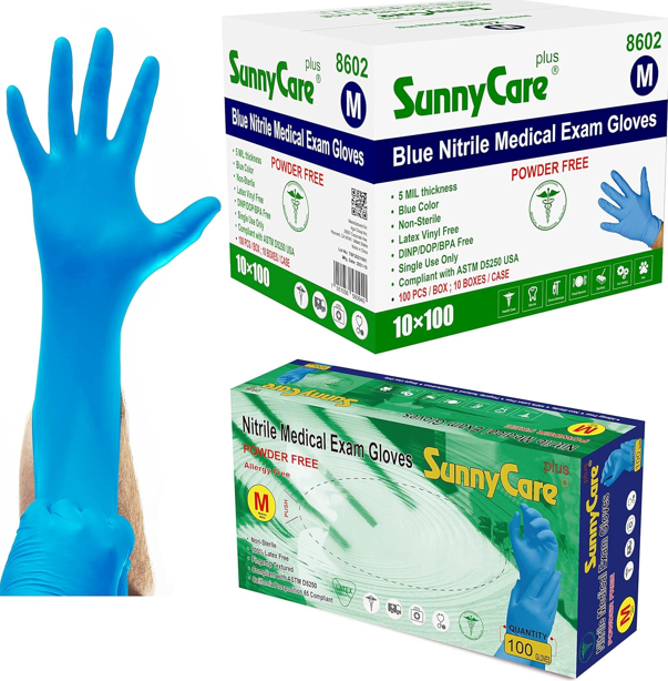 SunnyCare 5.5 mil Blue Nitrile Exam Gloves - Case of 1000