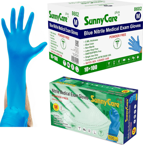 SunnyCare 5.5 mil Blue Nitrile Exam Gloves - Case of 1000